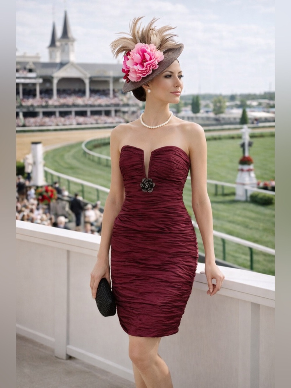 BCBGMaxAzria Strapless Ruched Cocktail Dress in Wine Red Kentucky Derby 🐎
